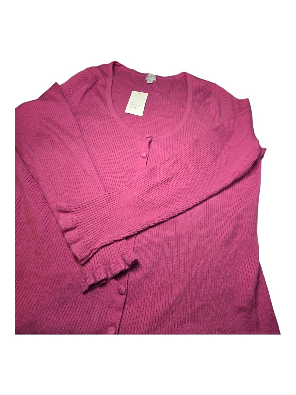 NWT A New Day Ruffle Scoop Neck Cardigan Sweater Pink Ribbed Knit 3X